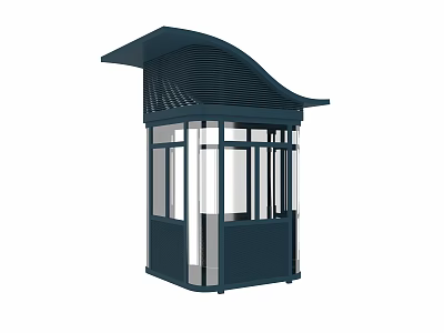 Modern Security Booth With Glass Structure And Curved Dark Roof Design 3d model