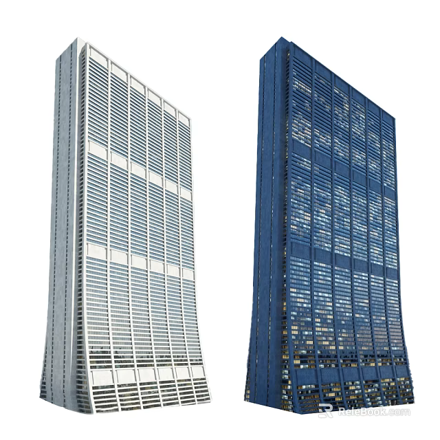 Modern Tall Office Buildings With Light And Dark Exteriors And Glass Windows 3d model 