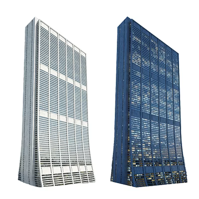 Modern Tall Office Buildings With Light And Dark Exteriors And Glass Windows 3d model