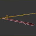 Ornate Decorative Sword With Golden Accents Blue Blade Red Hilt And Brown Leather Scabbard Straps