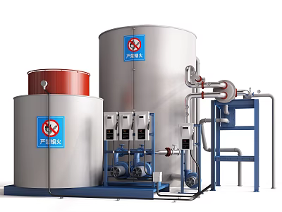 Industrial Equipment With Large Storage Tanks Red Top Silver Body Piping And Control Panels 3d model
