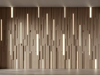 Modern Wooden Wall Paneling Design With Vertical Strips And Embedded Light Strips 3d model