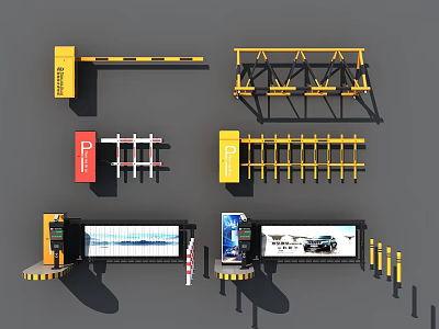 Public Parking Barrier Systems With Gates Signs And Toll Equipment 3d model
