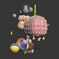 Cute Sheep Puppy and Bird with Sunflower Colorful Balls Leaves and Bell in Playful Scene