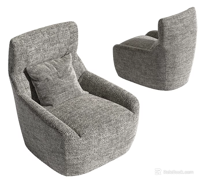 Modern Gray Fabric Single Sofa With Comfortable Cushion And Armrest Design 3d model 