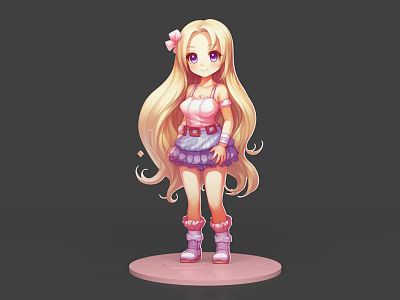 Two-dimensional girl movie character game character cartoon image classic game character 2D element hand-made silhouette cute style 3d model