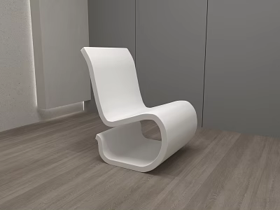 White Modern Leisure Chair With Sleek Lines In Interior Gray Walls Wooden Floor 3d model