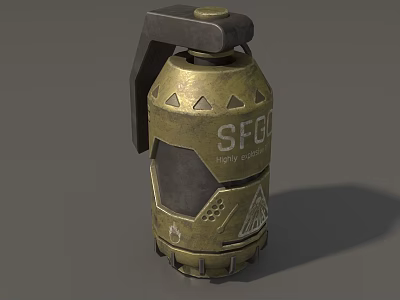 Brass Colored Military Grenade With SFG Marking Low Yield Geometric Patterns And Black Fuse Handle 3d model