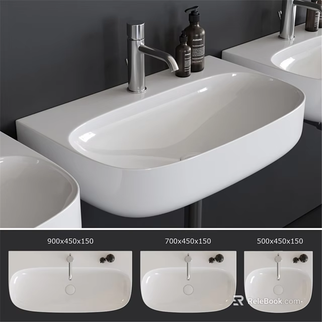 Modern White Countertop Washbasin With Various Sizes And Sleek Design 3d model 