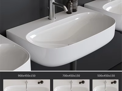 Modern White Countertop Washbasin With Various Sizes And Sleek Design 3d model