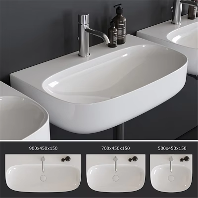 Modern White Countertop Washbasin With Various Sizes And Sleek Design 3d model