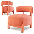 Modern Beige Single Sofa With Velvet Upholstery Wooden Legs And Curved Armrests