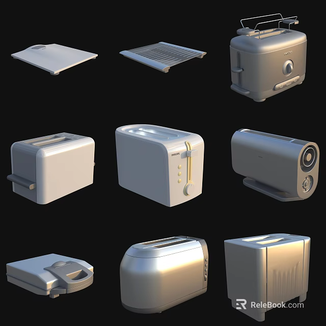 Modern Kitchen Appliances Collection of Various Toasters and Small Electrical Devices 3d model 
