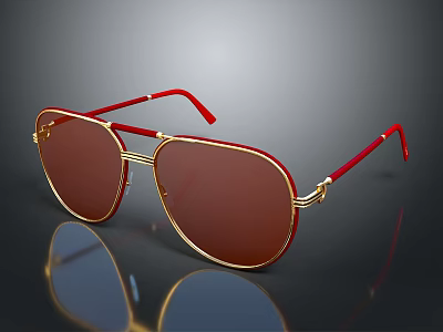 Luxury Jewelry Sunglasses With Red Frame Gold Accents And Brown Lenses 3d model