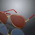 Luxury Jewelry Sunglasses With Red Frame Gold Accents And Brown Lenses