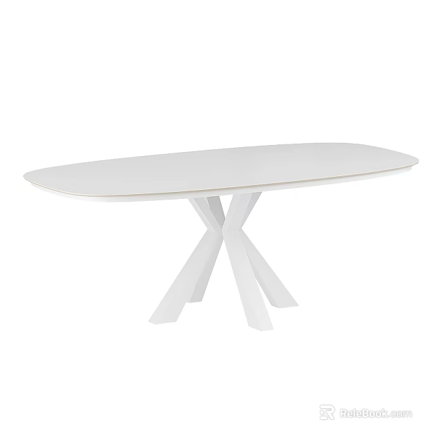 Modern White Oval Shaped Dining Table With Crossed X Shaped Legs 3d model