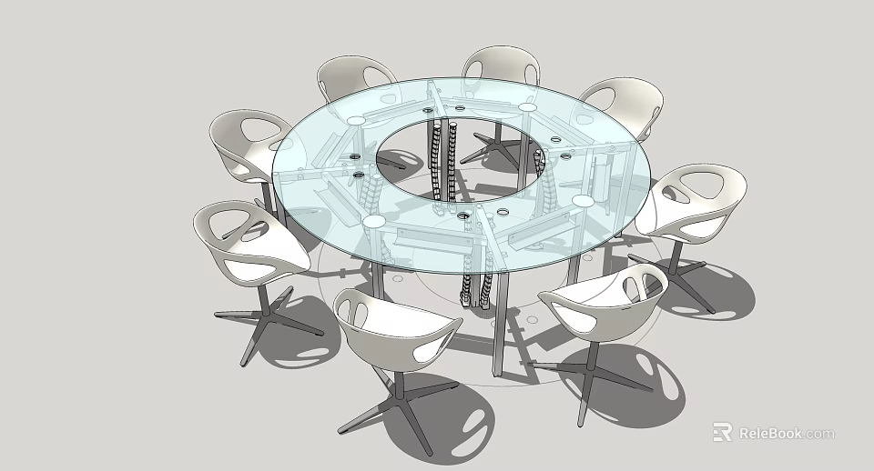 Modern Round Glass Conference Table With White Sleek Chairs For Meeting Room 3d model 