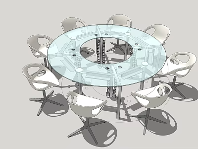 Modern Round Glass Conference Table With White Sleek Chairs For Meeting Room 3d model