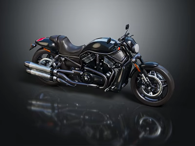 Modern Black Cruiser Motorcycle Featuring Chrome Exhaust Pipes Leather Seat and Alloy Wheels 3d model