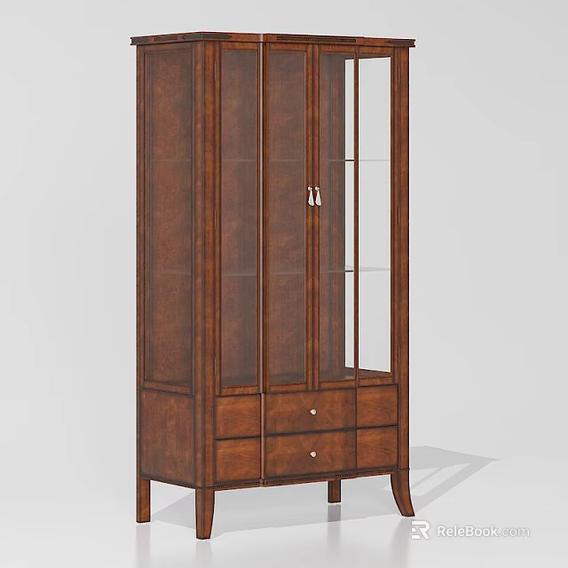Classic Wooden Wine Cabinet With Glass Doors And Storage Drawers Design 3d model 
