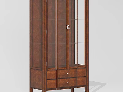 Classic Wooden Wine Cabinet With Glass Doors And Storage Drawers Design 3d model