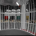 Luxury Club Lounge Interior With Circular Ceiling Red Central Decor Geometric Walls And Green Plants