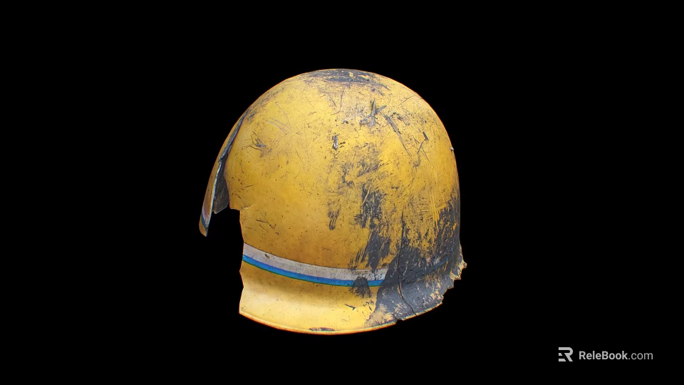 Worn Yellow Safety Helmet With Damaged Surface And Black Background 3d model