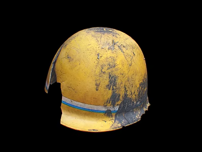 Worn Yellow Safety Helmet With Damaged Surface And Black Background 3d model