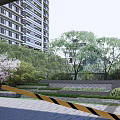Modern gate residential area main entrance gate building gate machine railing view wall sentry box express cabinet 3d model