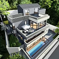 Modern Detached Villa Surrounded by Green Trees with Multiple Terraces and Swimming Pool