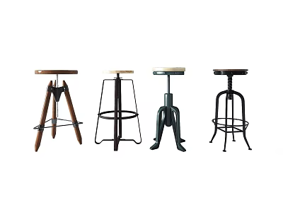 Various Design Bar Stools With Wooden And Metal Frames Different Bases And Seats 3d model