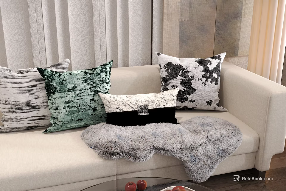 Stylish Colorful Pillows Featuring Sequin and Patterned Designs on Sofa Living Room 3d model 