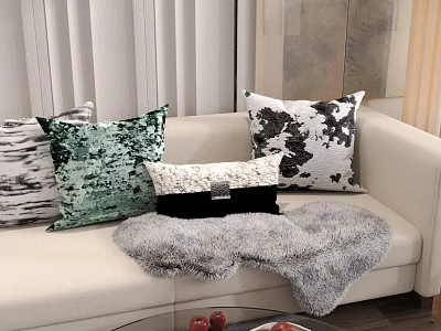 Stylish Colorful Pillows Featuring Sequin and Patterned Designs on Sofa Living Room 3d model