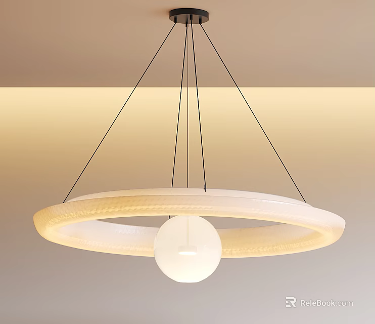 Modern Minimalist Chandelier With Circular Ring Central Sphere And Soft Lighting 3d model 
