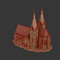 Cartoon Scene Featuring Detailed Church Model With Red Roof And Twin Spires