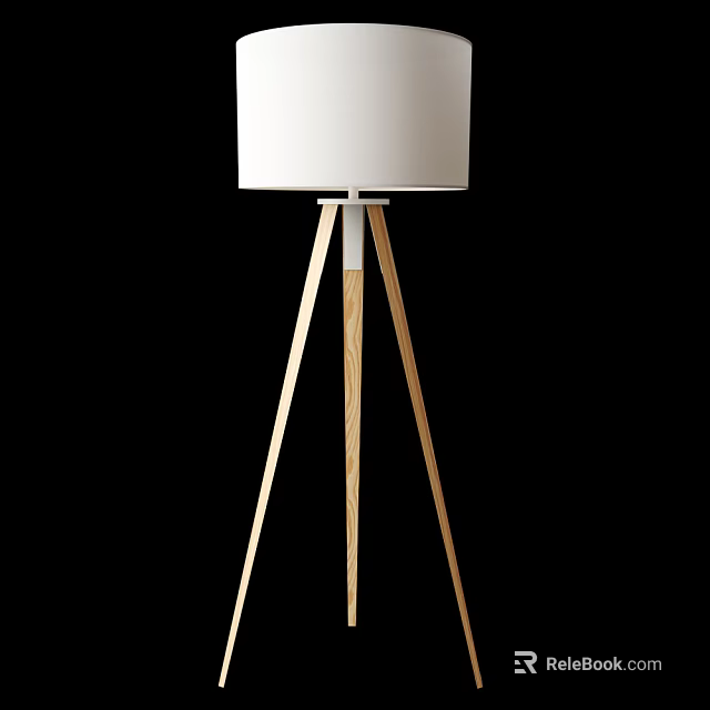 Modern Floor Lamp With White Lampshade And Wooden Tripod Base 3d model 
