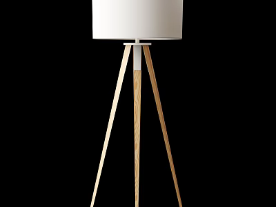 Modern Floor Lamp With White Lampshade And Wooden Tripod Base 3d model