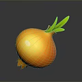 Fresh Orange Onion With Green Leaves Displayed On Gray Background With Subtle Reflection 3d model