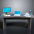 Practical Office Desk with Monitor Laptop Desk Lamp Open Book and Papers