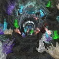Stunning Multicolored Shining Crystal Clusters Inside The Deep Mysterious Natural Underground Rock Cave