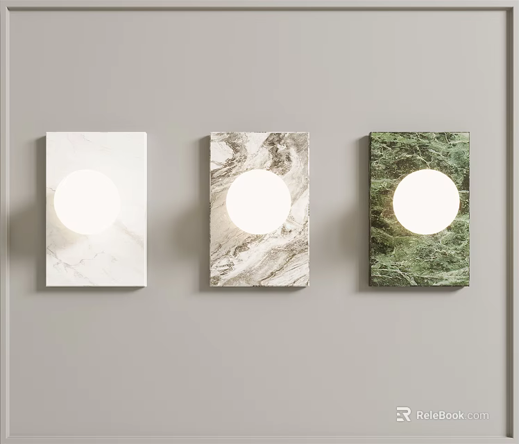 Modern Wall Lamps With Three Different Marble Textures And Round Light Design 3d model