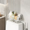 Bathroom Toilet Top Storage With White Metal Wire Basket And Toiletries