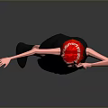 3D Game And Movie Character Red Hair Black Dress Black Boots Striking Pose Gray Background