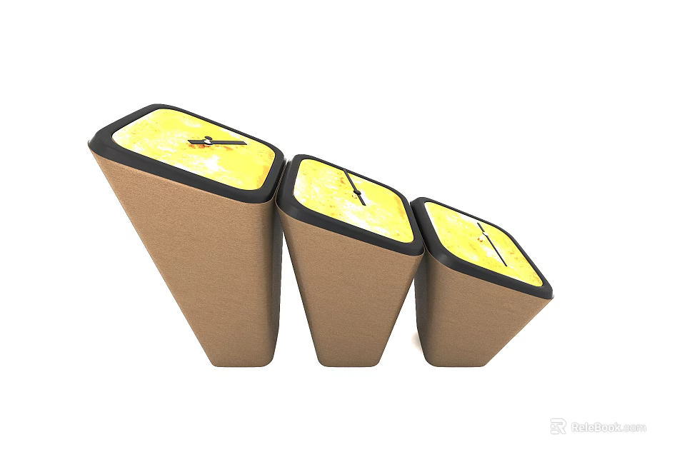 Three Conical Durable Commercial Equipment Units With Yellow Tops And Brown Bases 3d model 