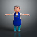 Cartoon Elderly Man With Gray Hair Wearing Blue Apron White Shirt Standing Arms Outstretched
