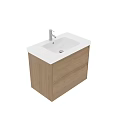 Wooden Bathroom Vanity With Two Drawers White Countertop And Built-in White Sink