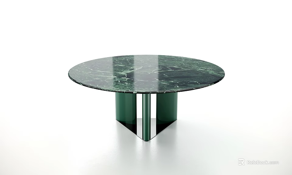 Round Green Marble Dining Table With Modern Metal Base And Sleek Design 3d model
