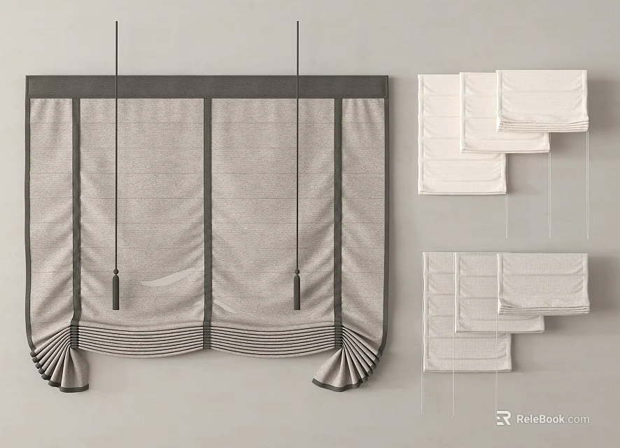 Modern Roman Blinds With Various Fabric Styles For Home Window Decor 3d model 
