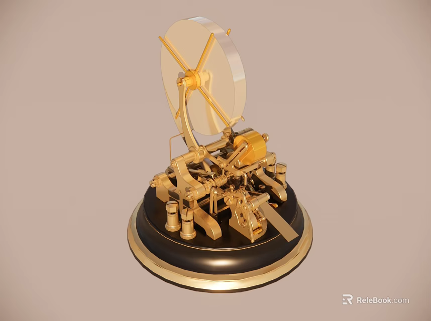 Golden Satellite Antenna Model With Parabolic Dish And Mechanical Base Structure 3d model