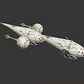 Detailed Spacecraft Model With Cosmic Design And Red Accents On White Background